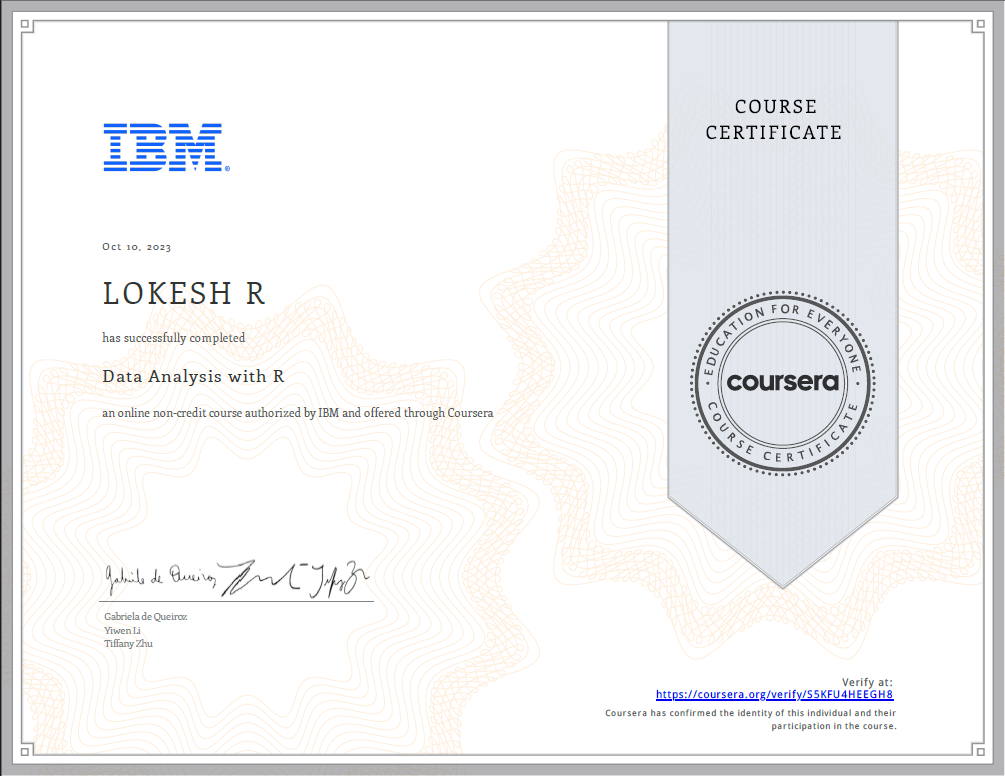 IBM Data Analytics Certificate